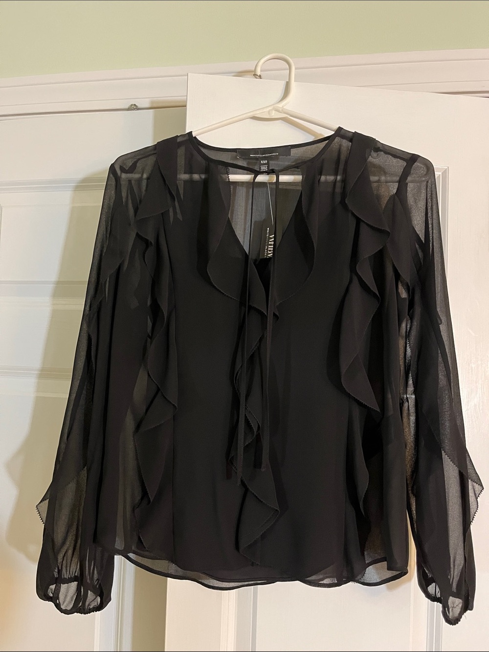 White House Black Market Tie Neck Ruffle Detail Blouse